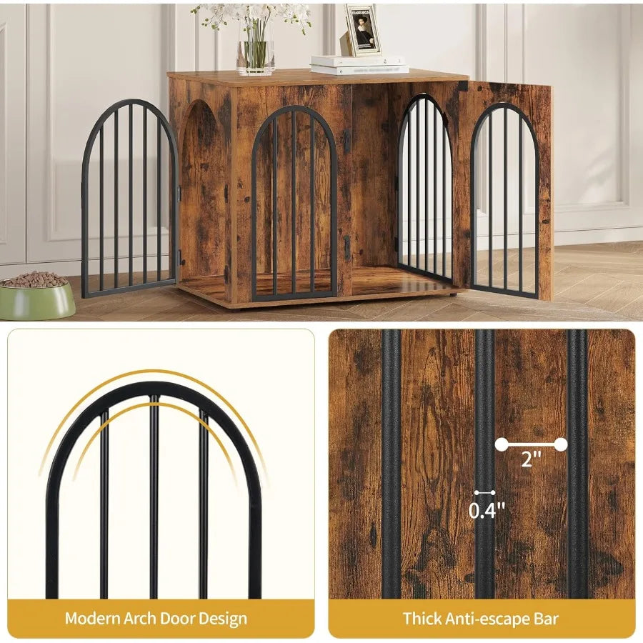 26.8'' Wooden Dog Crate Furniture Indoor Dog Kennel for Small Dogs Heavy Duty Dog Crates with Decorative Pet House Design Funct