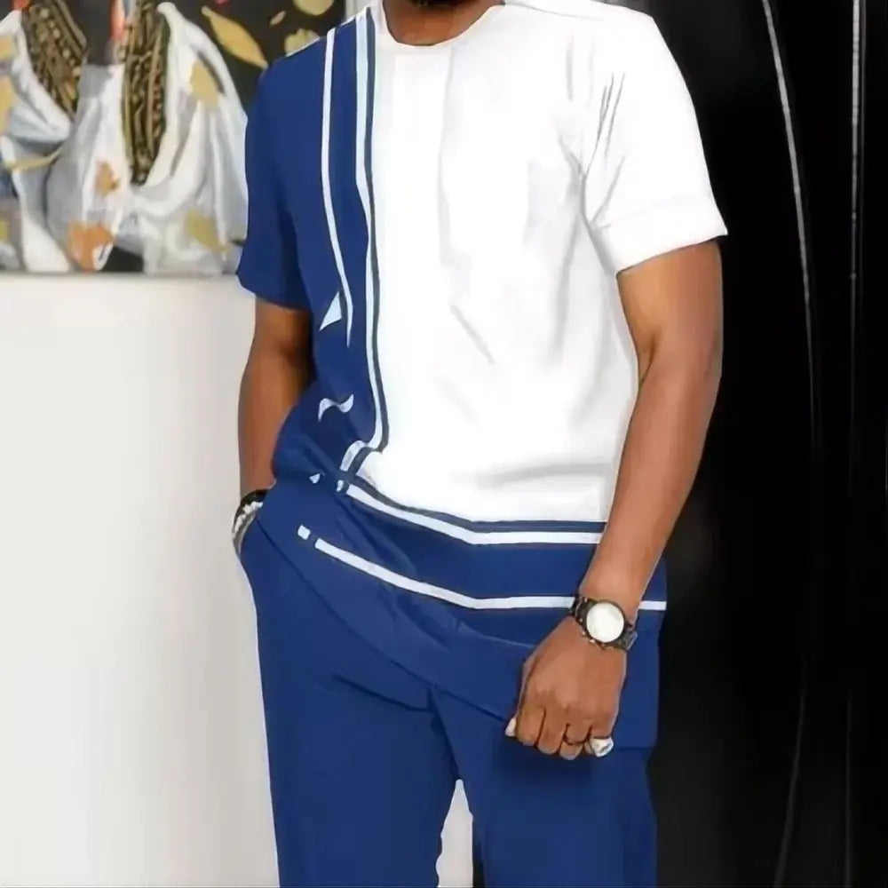 The new men's set for Spring and Autumn 2025 features a casual fashionable comfortable and soft 3D striped pattern print