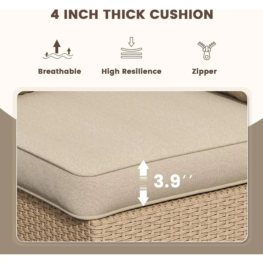 5 Pieces Wicker Patio Furniture Set, Outdoor Conversation Set Sectional Sofas with Cushions and Glass-top Tea Table