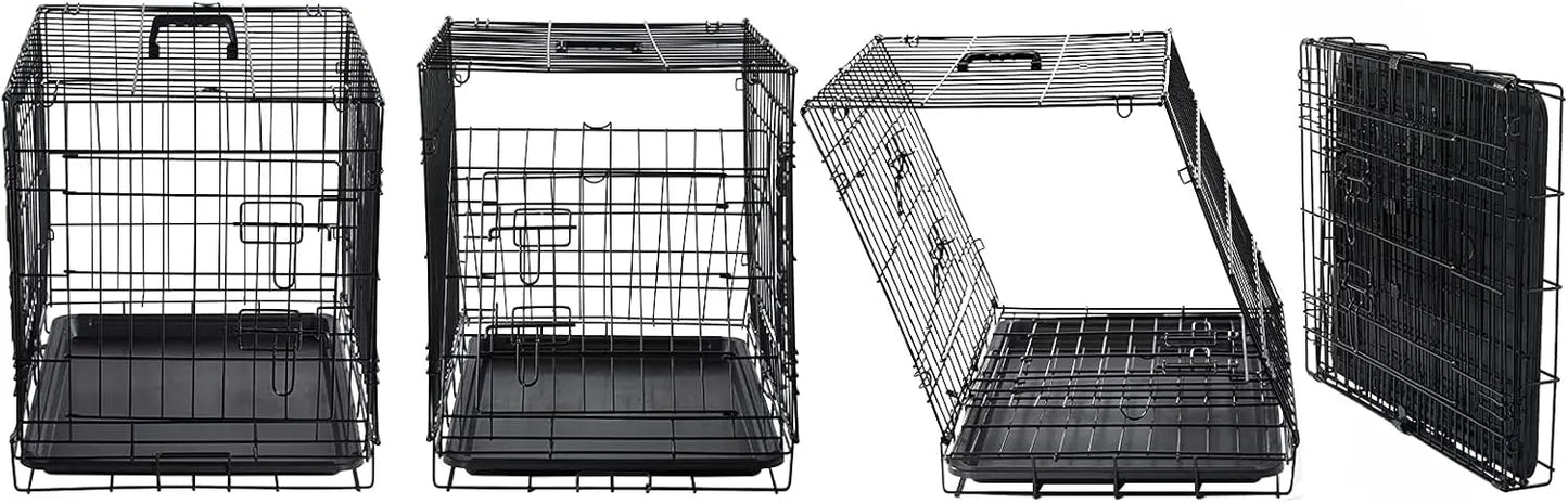 Collapsible Double Door Dog Crate for Small Dogs and Cats, Indoor Kennel with Removable Tray, Brown (24x18x20 Inches)