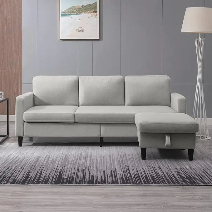 78" Convertible Sectional Sofa Couch for Living Room, L-Shaped Couch with Storage Ottoman, 3-Seat Sofas with Reversible Chaise