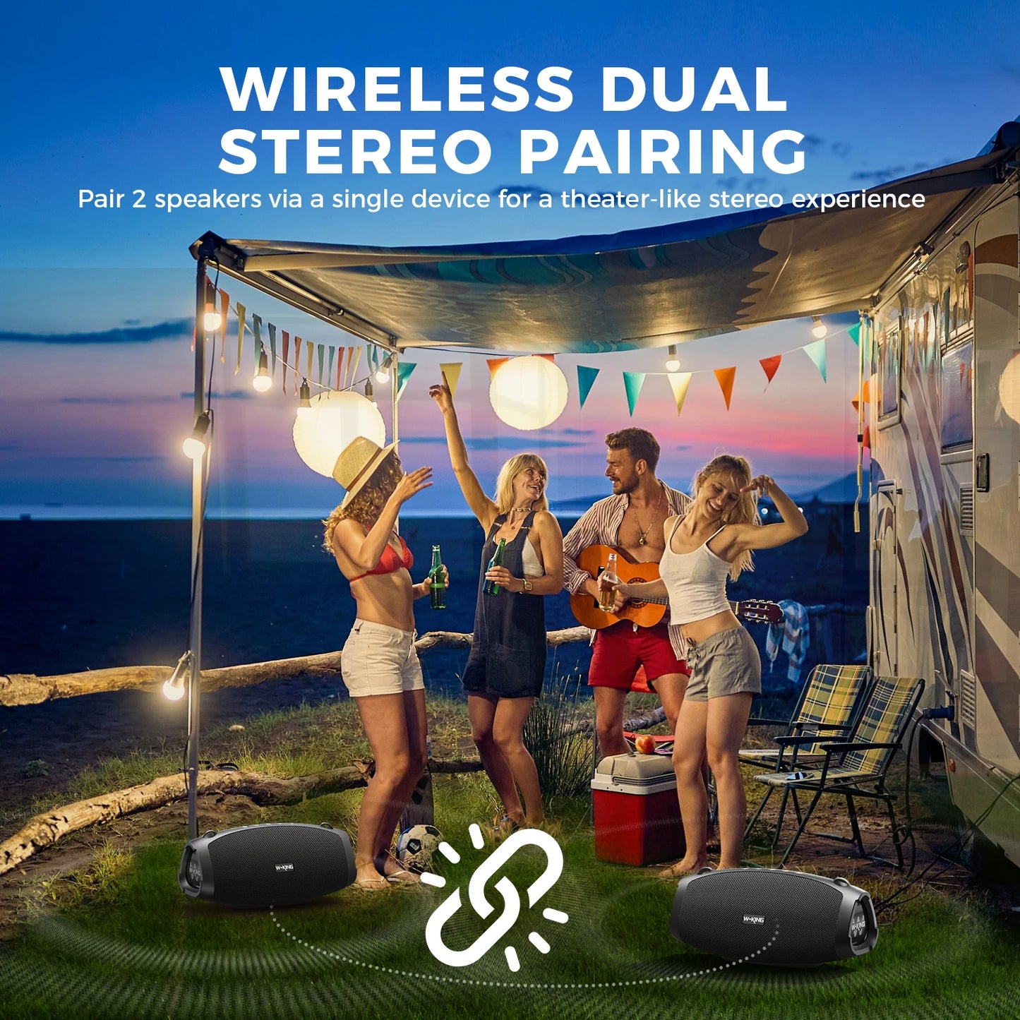 W-King Portable Bluetooth Speaker With Wireless Microphone Waterproof