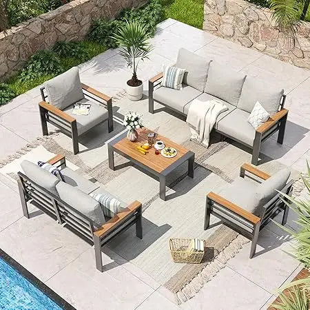 Aluminum Patio Furniture Set 7 Seats, Oversized Outdoor Sectional with Washable Thick Cushions, Coffee Table and Waterproof Cov