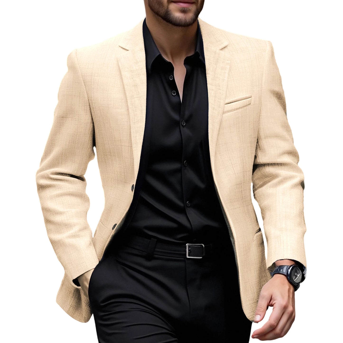 Men s Fit Casual Blazer with Notched Lapel and Single Button Closure Fashionable Solid Color Sport Coat for Spring and