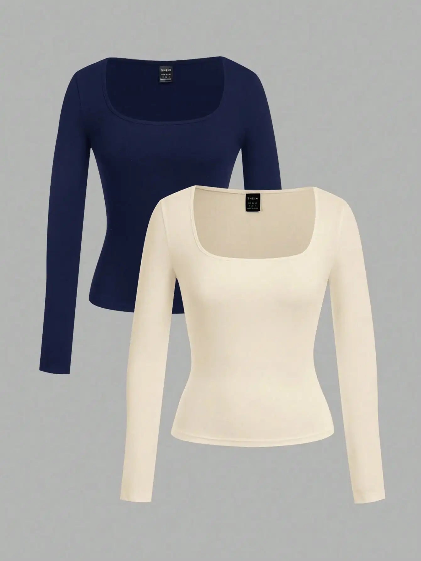 Two-Pack Women's Square Neck Long Sleeve Fitted T-Shirts