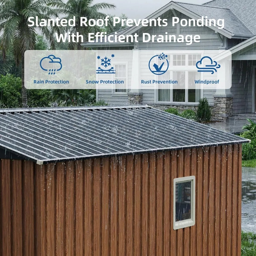 8x10 FT Outdoor Storage Shed, Metal Garden Shed with Updated Frame Structure, Lockable Door and Window, Large Tool, Customized