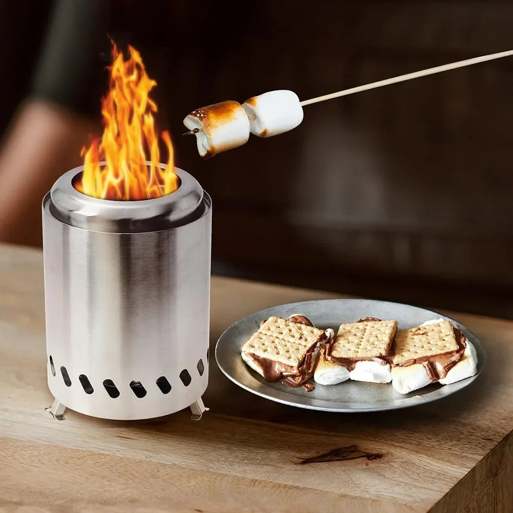 TARKA 1pcs Outdoor Camping Firewood Stove Smokeless Wood Stove, Stainless Steel Fire Heater Furance, BBQ Picnic Cooking Supplies