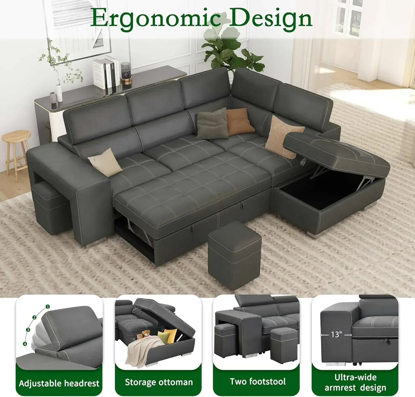 Best-selling discounted priceLimited-time discount price104'' Microfiber L Shaped Sectional Sleeper Sofa Couch with Pull Out Bed