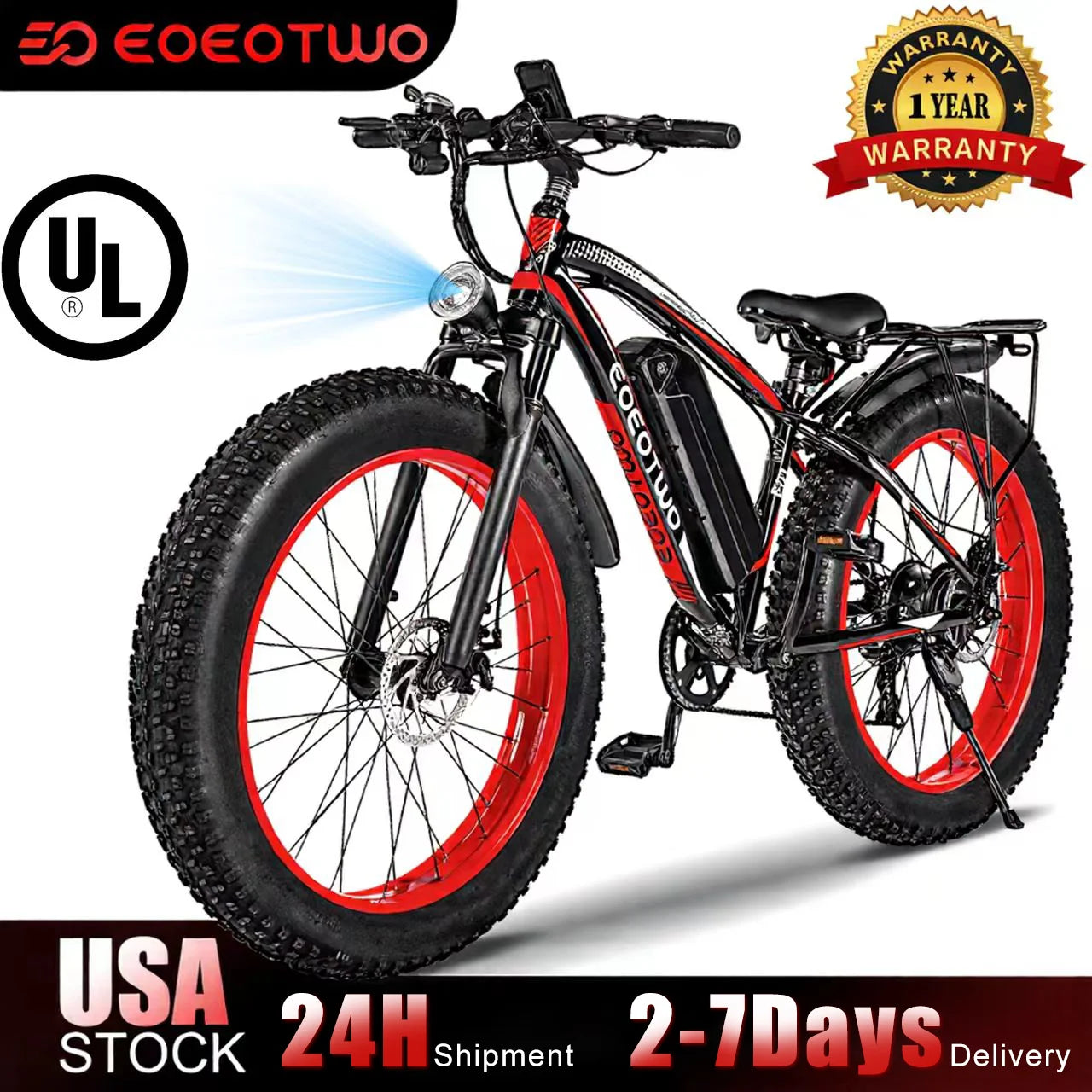 EOEOTWO E01 Electric Bike for Adults 1500W Peak Motor 26" Fat Tire Ebike 34MPH 60Miles Range UL2849 Certified Mountain Bicycle