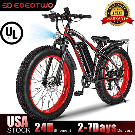 EOEOTWO E01 Electric Bike for Adults 1500W Peak Motor 26" Fat Tire Ebike 34MPH 60Miles Range UL2849 Certified Mountain Bicycle