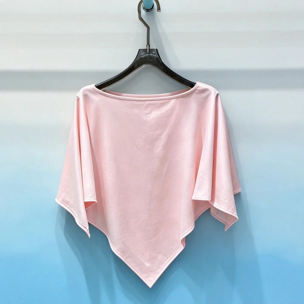 2026 Elegant Pink Batwing Sleeve Blouse Women Boat Neck Asymmetrical Hem Casual Summer Tops 004