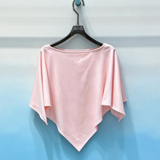 2026 Elegant Pink Batwing Sleeve Blouse Women Boat Neck Asymmetrical Hem Casual Summer Tops 004