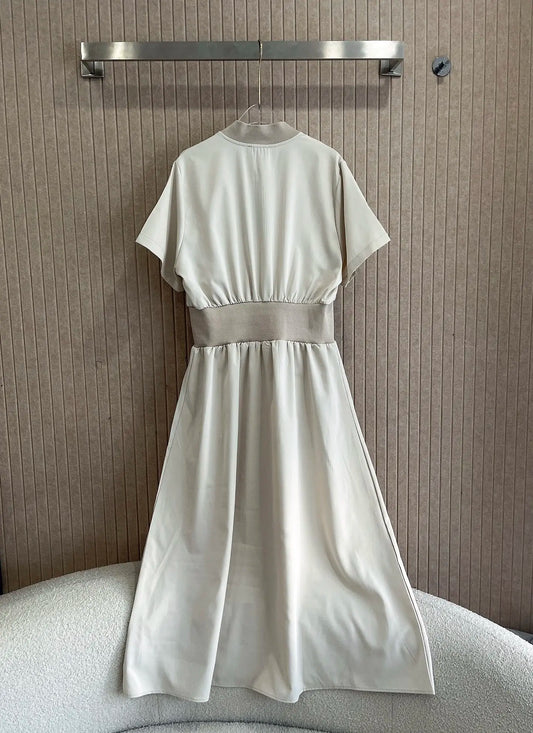 2026 Women Dress New Round Neck Zippered Short Sleeved Tight Waisted Slimming Style Casual Multi Complimenting Long Skirt