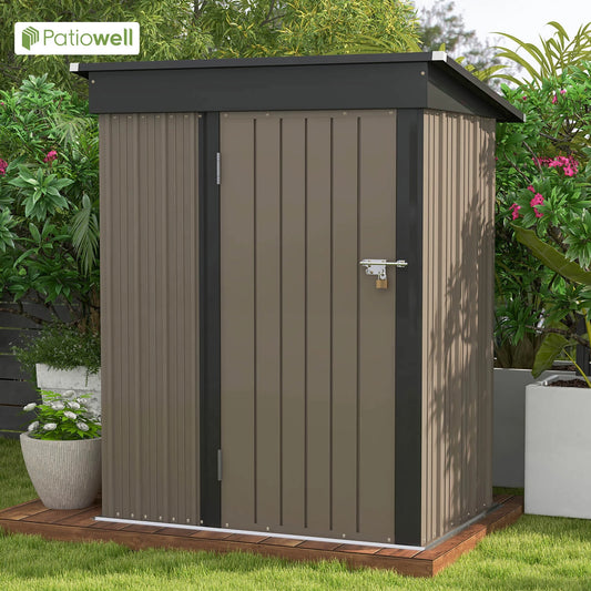 Patiowell 5x3 FT Outdoor Storage Shed, Tool Shed with Sloping Roof and Lockable Door, Metal Shed for Backyard Garden Patio Lawn