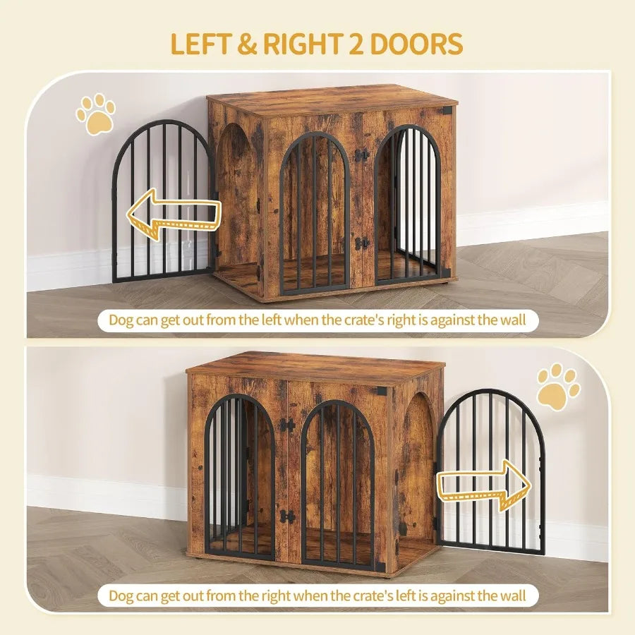 26.8'' Wooden Dog Crate Furniture Indoor Dog Kennel for Small Dogs Heavy Duty Dog Crates with Decorative Pet House Design Funct
