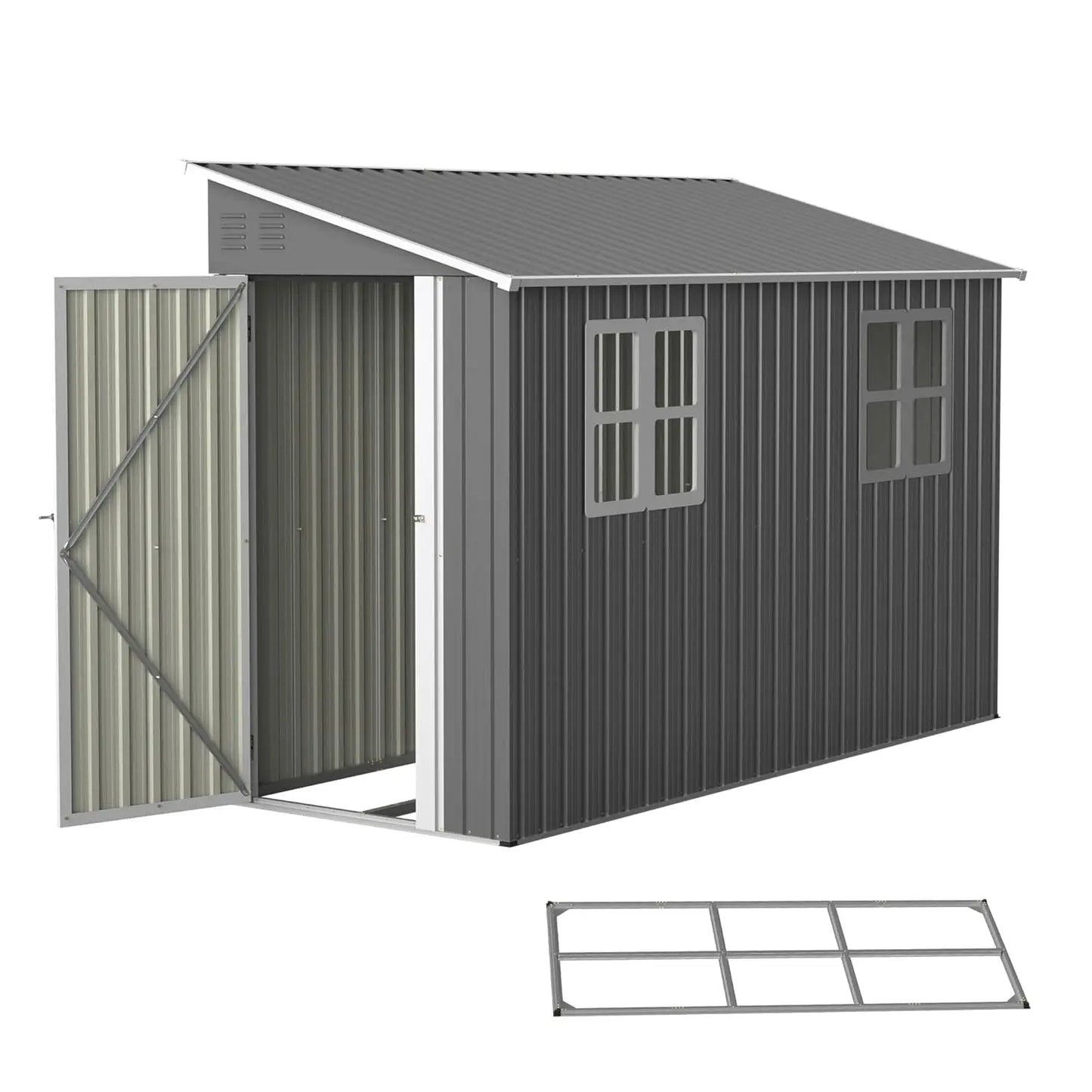 4x10FT Metal Shed with Floor Frame, Lean to Shed with 2 Windows, Outdoor Storage Shed for Garden Backyard Patio,, Customized