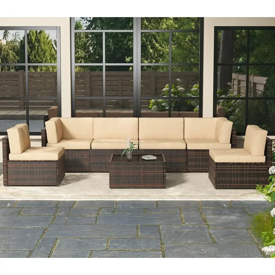 7 Piece Outdoor Patio Furniture Set, Outdoor Sectional Conversation Furniture Chair with Coffee Table,Patio Sectional for Garde