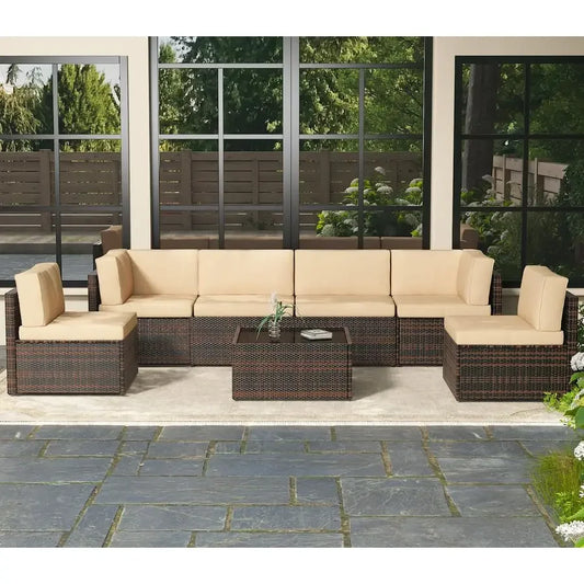 7 Piece Outdoor Patio Furniture Set, Outdoor Sectional Conversation Furniture Chair with Coffee Table,Patio Sectional for Garde