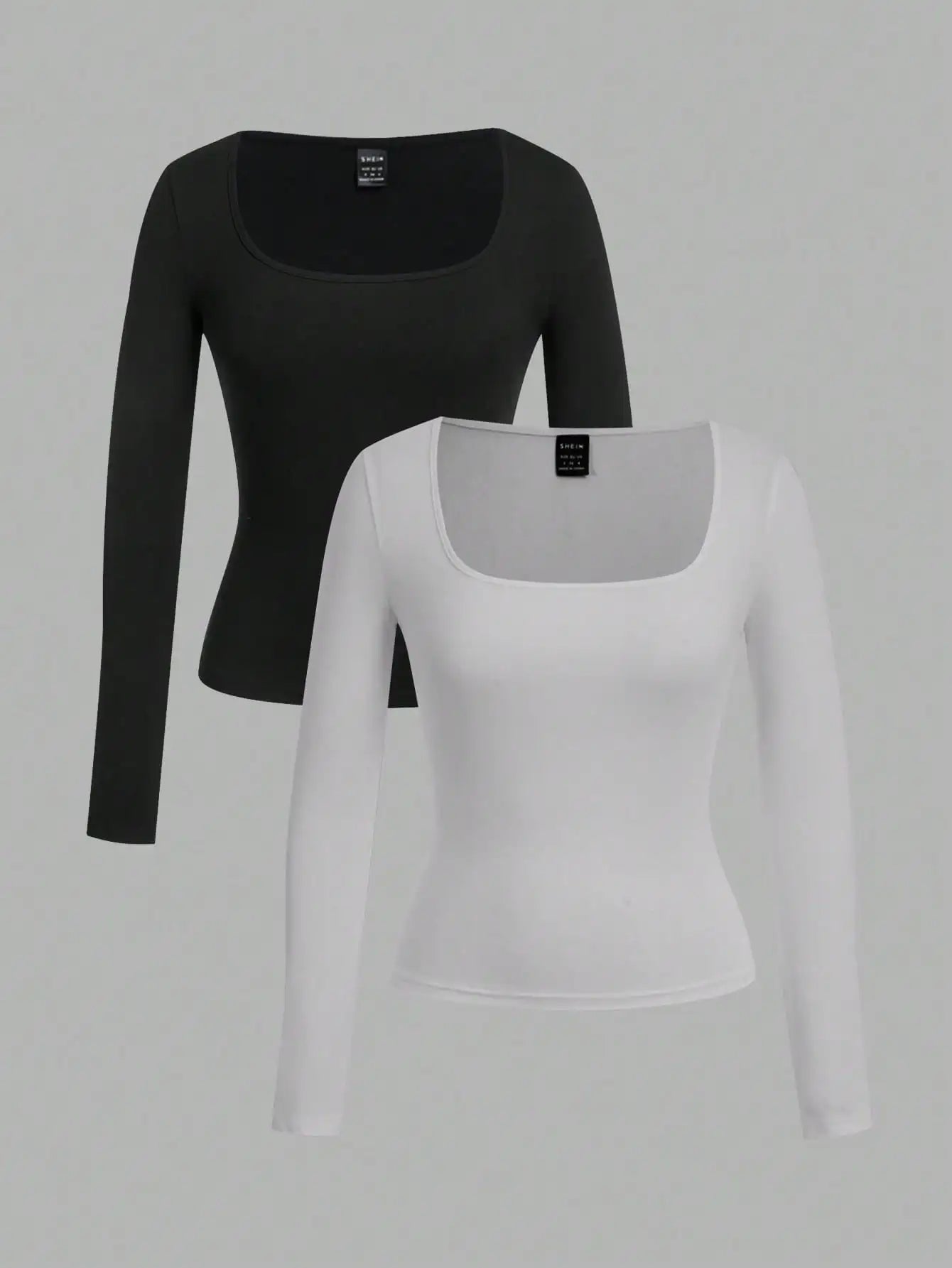 Two-Pack Women's Square Neck Long Sleeve Fitted T-Shirts