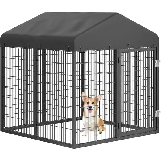 Sturdy Outdoor Dog Cage with Roof, Galvanized Steel Kennel with Double Safety Locks (4.5'L x 4'W x 4.2'H)