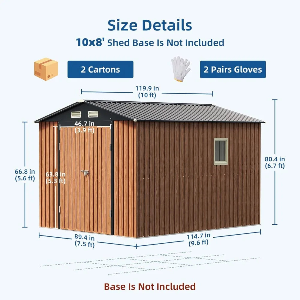 8x10 FT Outdoor Storage Shed, Metal Garden Shed with Updated Frame Structure, Lockable Door and Window, Large Tool, Customized