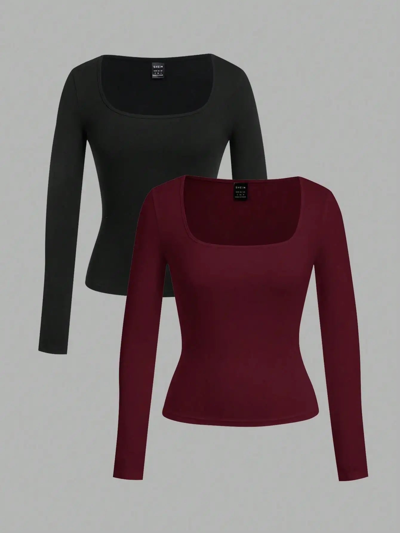Two-Pack Women's Square Neck Long Sleeve Fitted T-Shirts