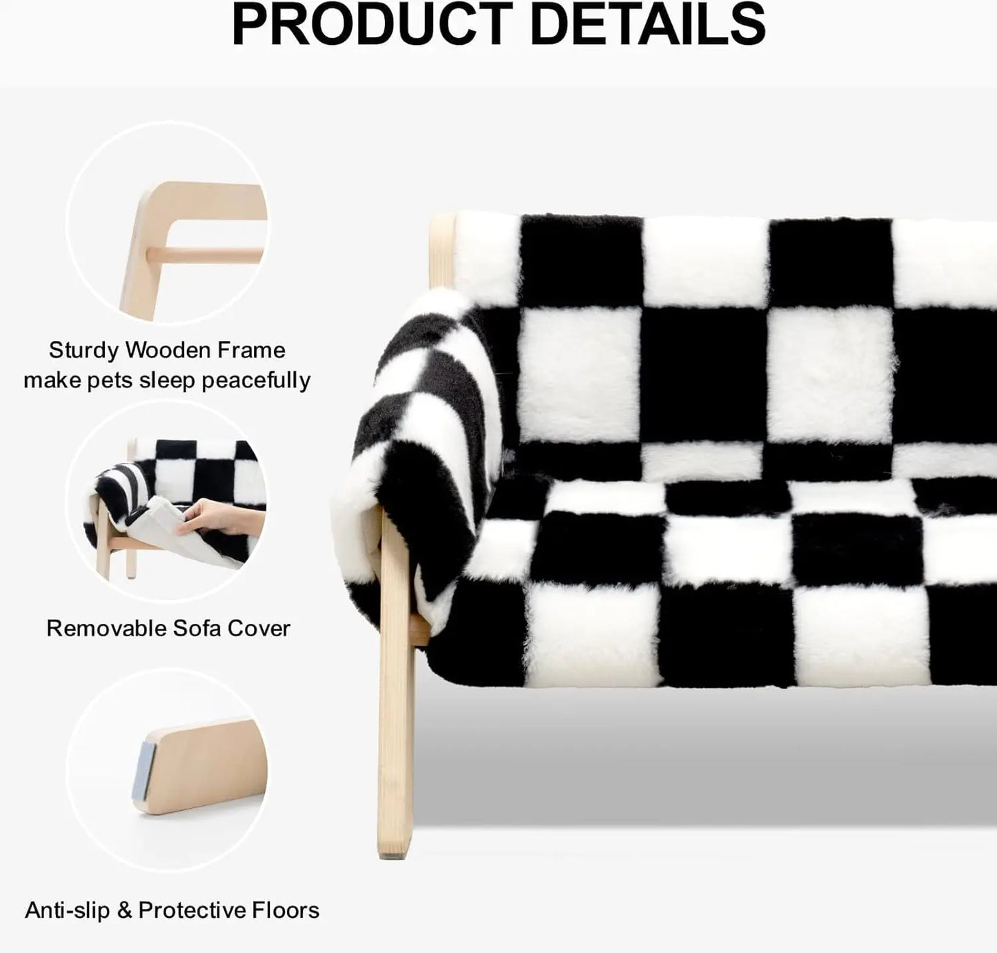 Mewoofun Cat Couch Bed Pet Sofa Wooden Indoor Elevated Cat Beds with Removable Mattress Cover Suitable for Animal Chessboard M