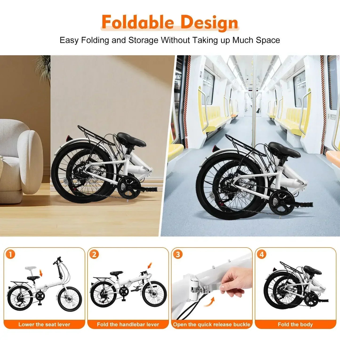Portable 20" Folding Commuter Bike for Adults - Lightweight 7-Speed City Bicycle | Easy Fold & Carry