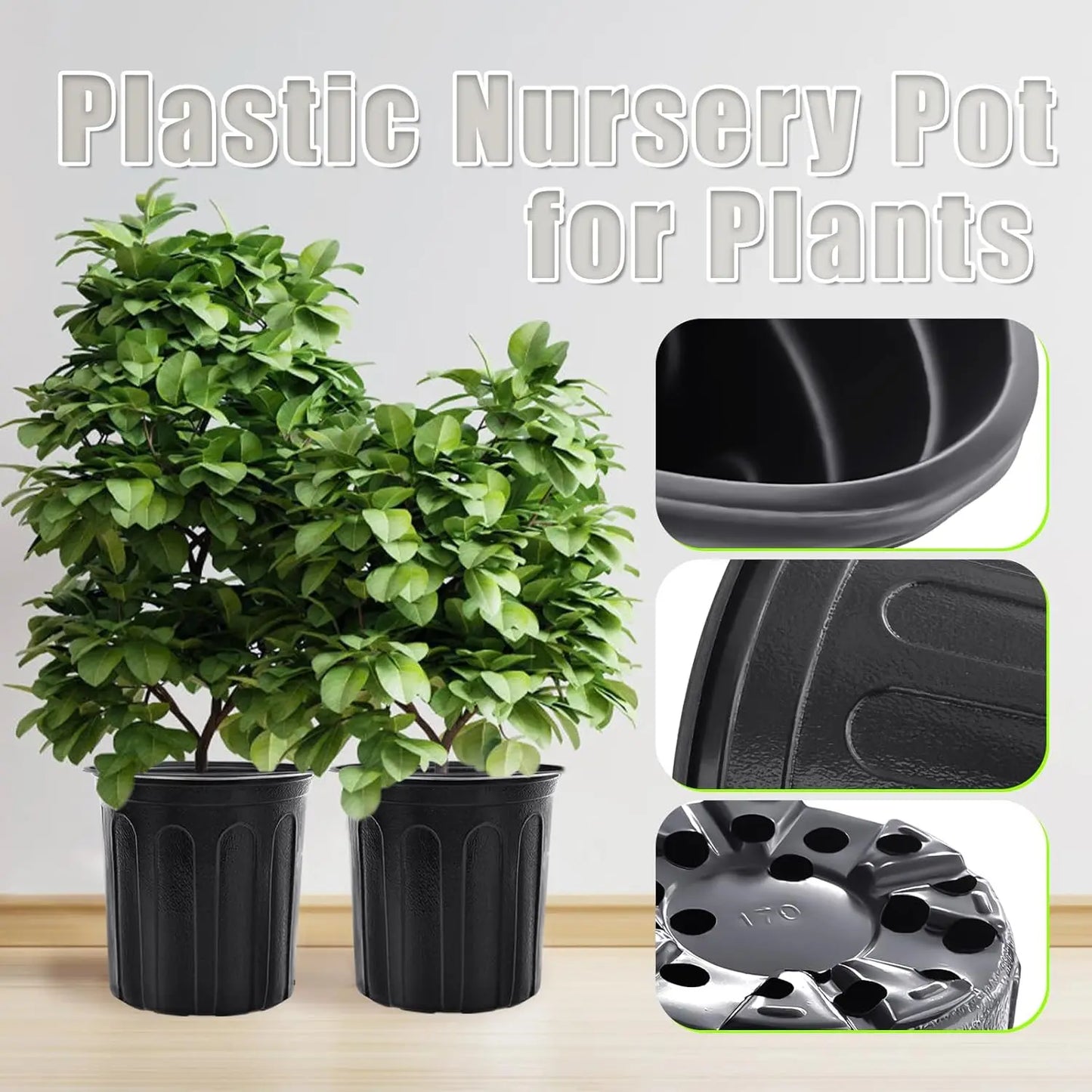90Pcs 1 Gallon Nursery Pots for Plants,Plastic Seedling Pot with Drainage Holes,Garden Flower Plant Container for Transp