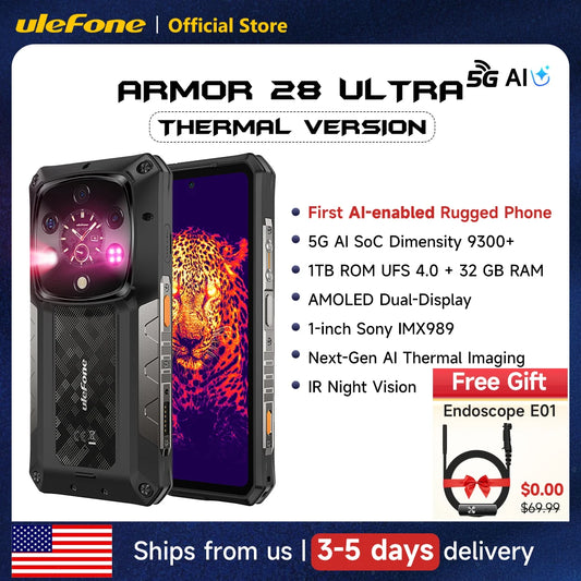 Ulefone Armor 28 Ultra 5G AI Thermal Imaging Rugged Phone 1TB ROM 32GB RAM Dimensity 9300+ Android AMOLED 6.67" Smartphone