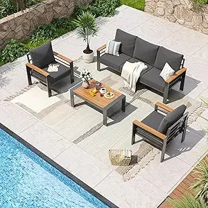 Aluminum Patio Furniture Set 7 Seats, Oversized Outdoor Sectional with Washable Thick Cushions, Coffee Table and Waterproof Cov