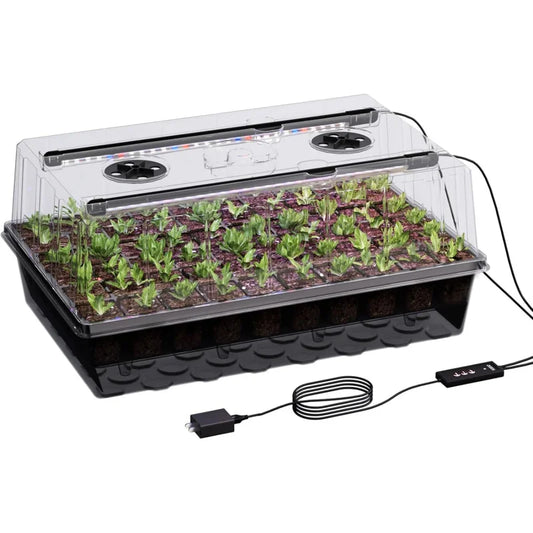 60-Cell Self-Watering Seed Starter Tray with Grow Light & 4.07” Dome, Indoor Seedling Tray for Plant Germination & Growing