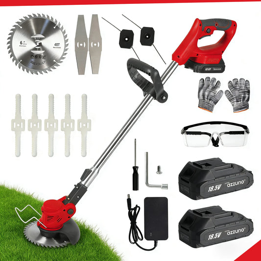 Cordless Lawn Trimmer Weed Wacker Lawn Mower Grass Edger Carbon Steel Blade  2  Li-Ion Batteries Powered & 3 Cutting Blade Types