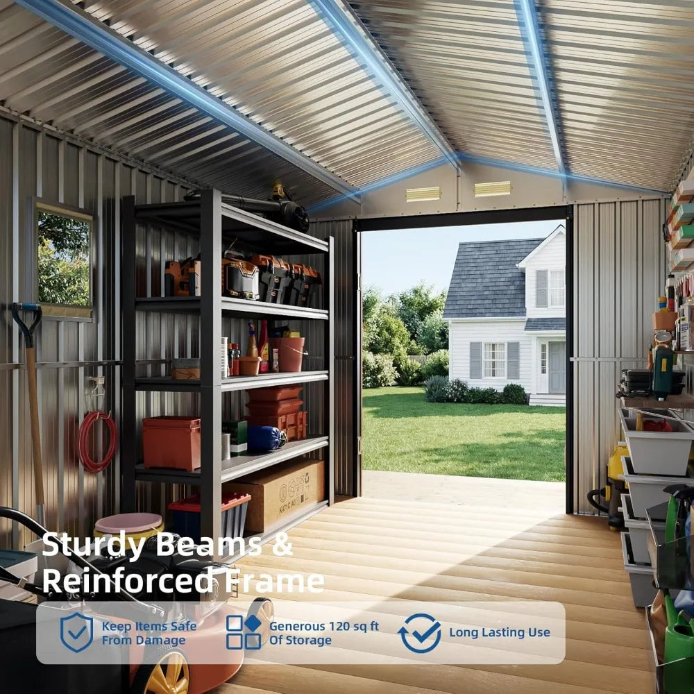 8x10 FT Outdoor Storage Shed, Metal Garden Shed with Updated Frame Structure, Lockable Door and Window, Large Tool, Customized