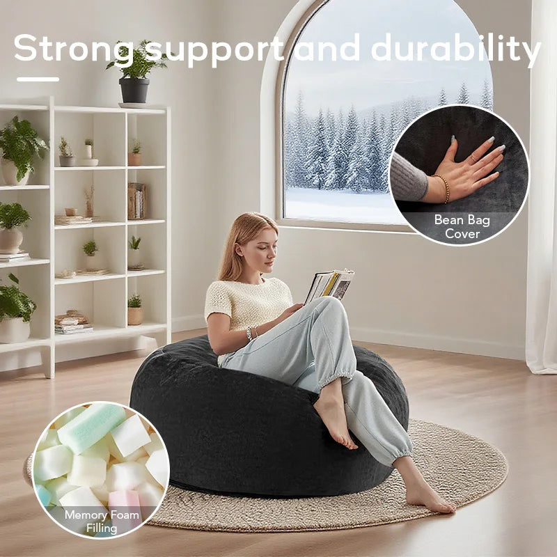 Bean Bag Chair - 5' Giant Memory Foam Lounge Chair with Soft Microfiber Cover – Cozy Furniture for Living Room, Dorm, & Kids' Ro