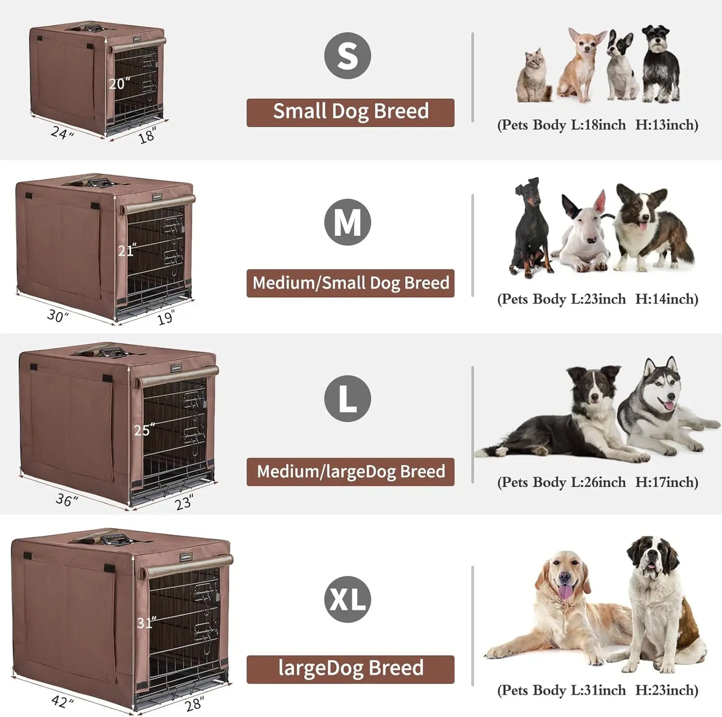 Collapsible Double Door Dog Crate for Small Dogs and Cats, Indoor Kennel with Removable Tray, Brown (24x18x20 Inches)