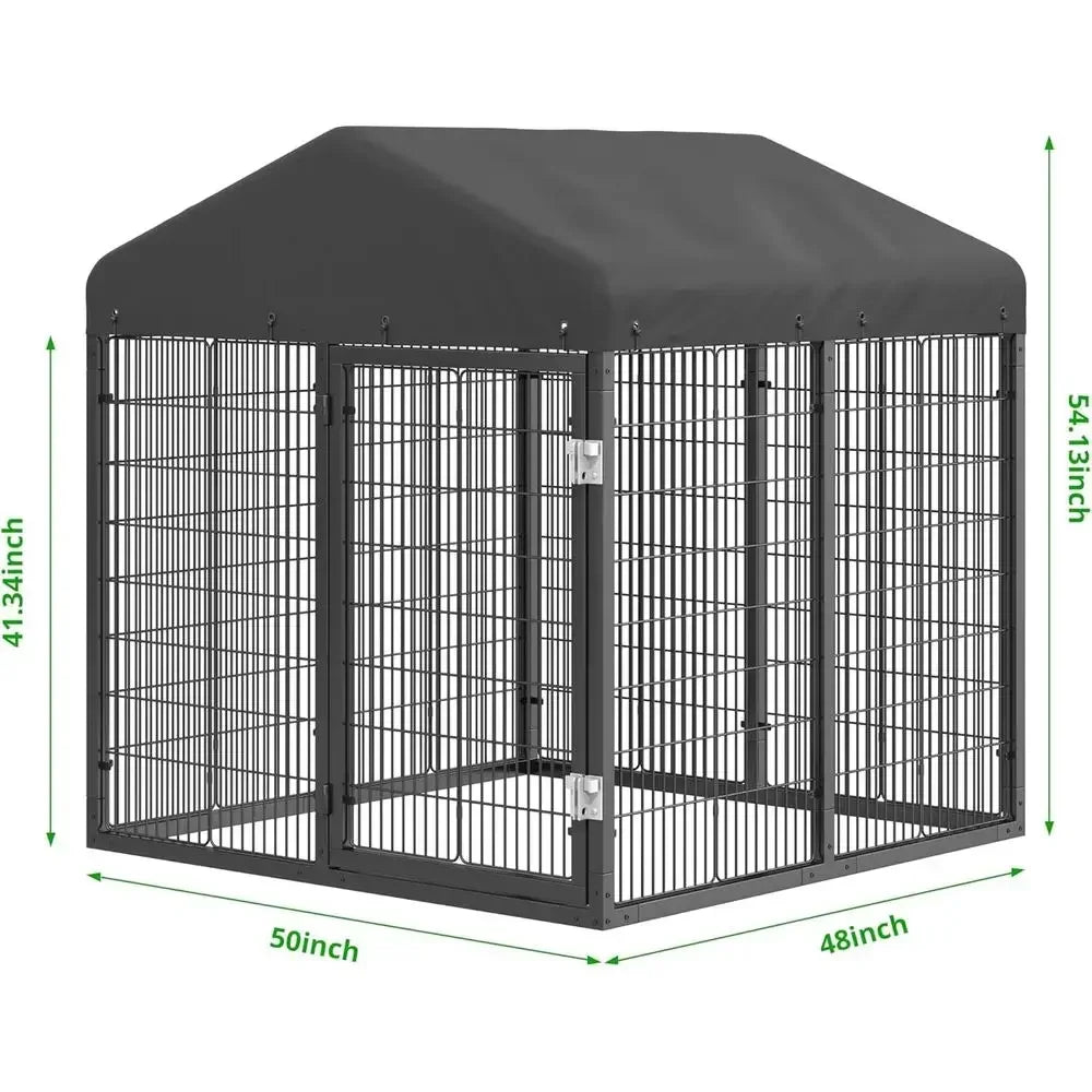 Sturdy Outdoor Dog Cage with Roof, Galvanized Steel Kennel with Double Safety Locks (4.5'L x 4'W x 4.2'H)