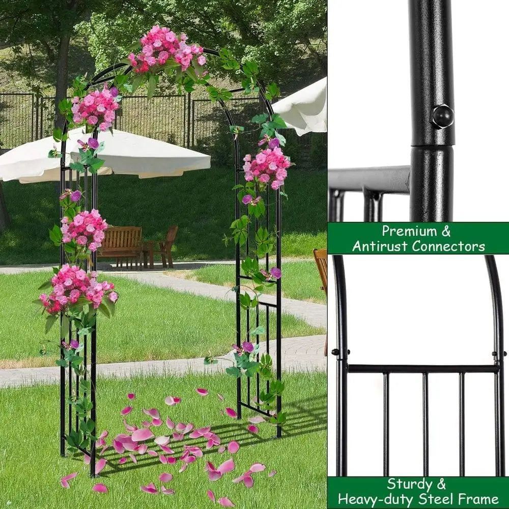 Outdoor Steel Garden Arch Arbor, 7.2ft Tall with Stakes, Durable Metal Archway for Climbing Plants, Ideal for Lawn or Garden, Pa
