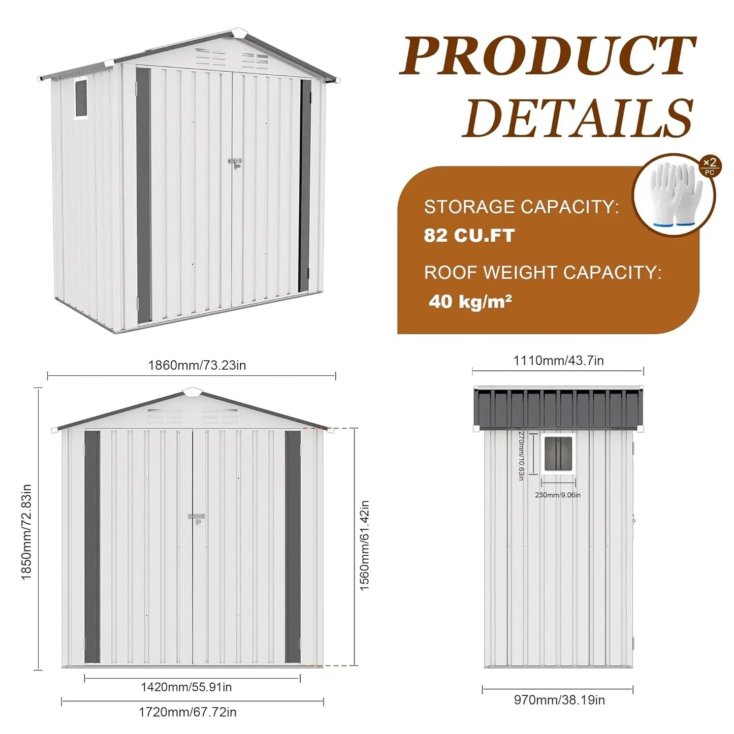 6x3.6FT Storage Shed, Outdoor Galvanized Steel Garden Shed with Lockable Door & Window, Waterproof Metal Tool, Customized