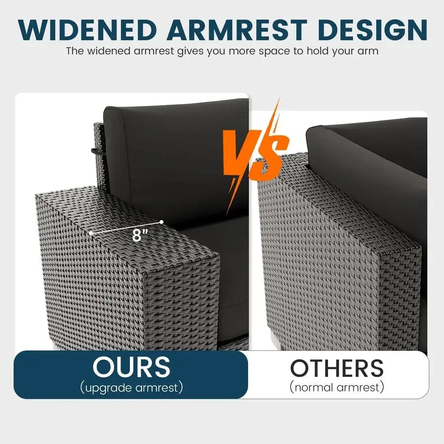 Piece Patio Furniture Set with Fire Pit Table, Outdoor Sectional Conversation Sets Black Wicker Rattan Sofa with Coffee Table f