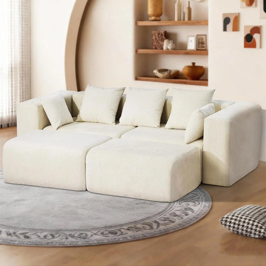 117in Corduroy Boneless Couches, Modular Sectional Sofa, Loveseat Comfy Cloud-Like Couches with 3 Pillows, Deep, Customized