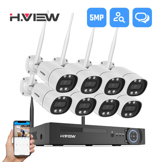 H.view 8CH 5MP Wireless 2.4GHz Wifi Camera Security System CCTV Camera Video Surveillance Kit NVR Indoor Outdoor Two-Way Audio