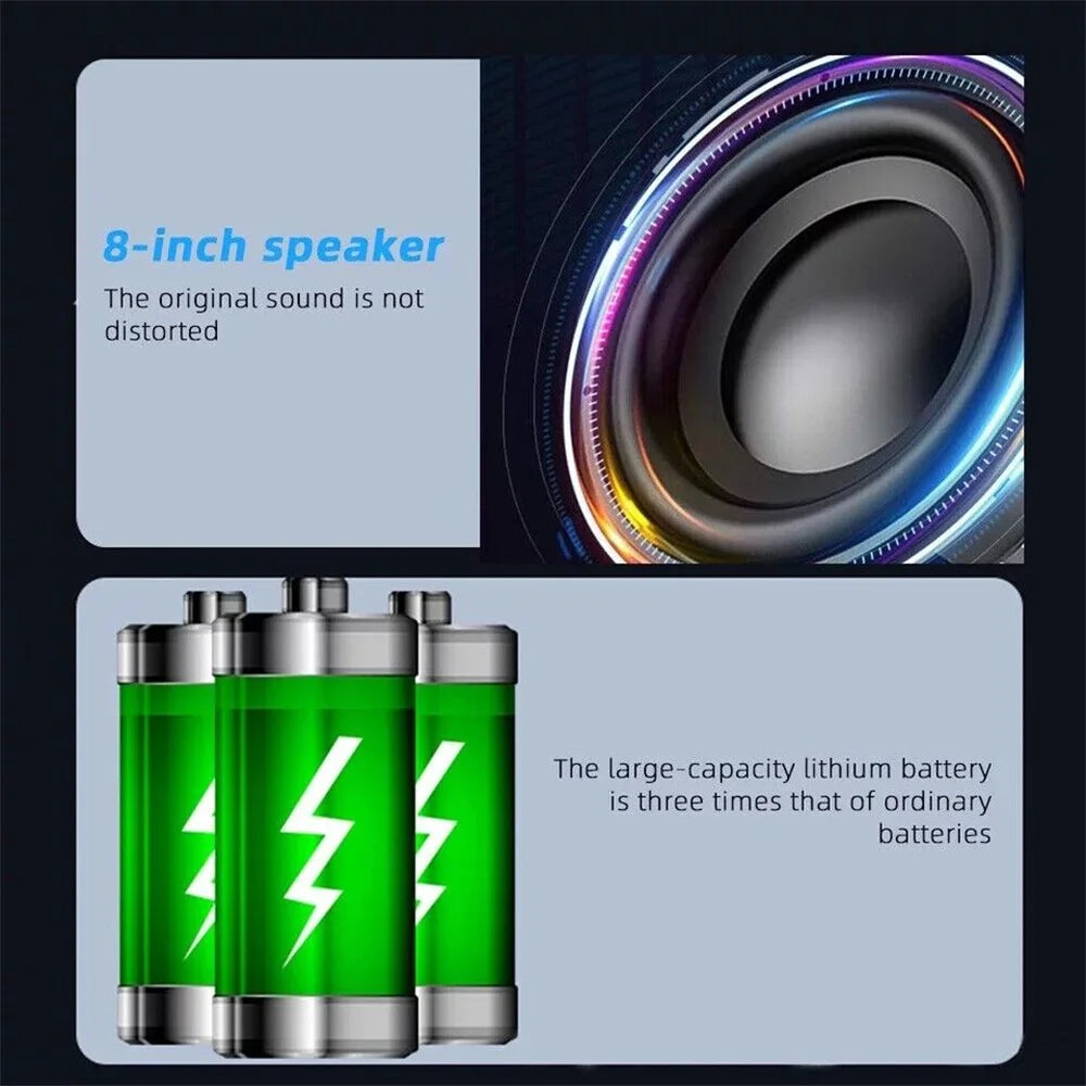 1100W Portable Bluetooth Party Speaker 8" Subwoofer w/Stand Sound System Dj Karaoke RGB Light Rechargeable Speaker with Mic
