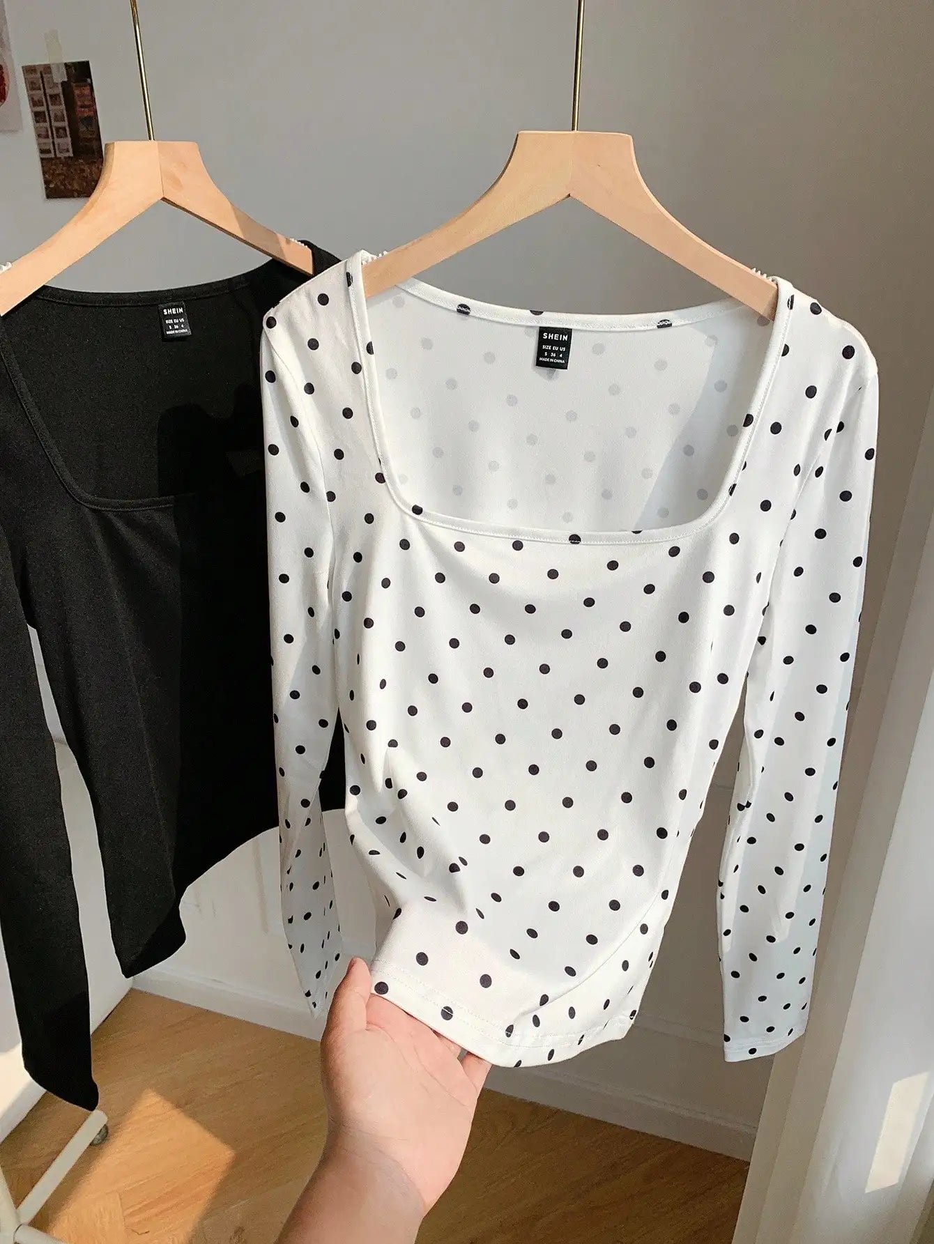 Two-Pack Women's Square Neck Long Sleeve Fitted T-Shirts