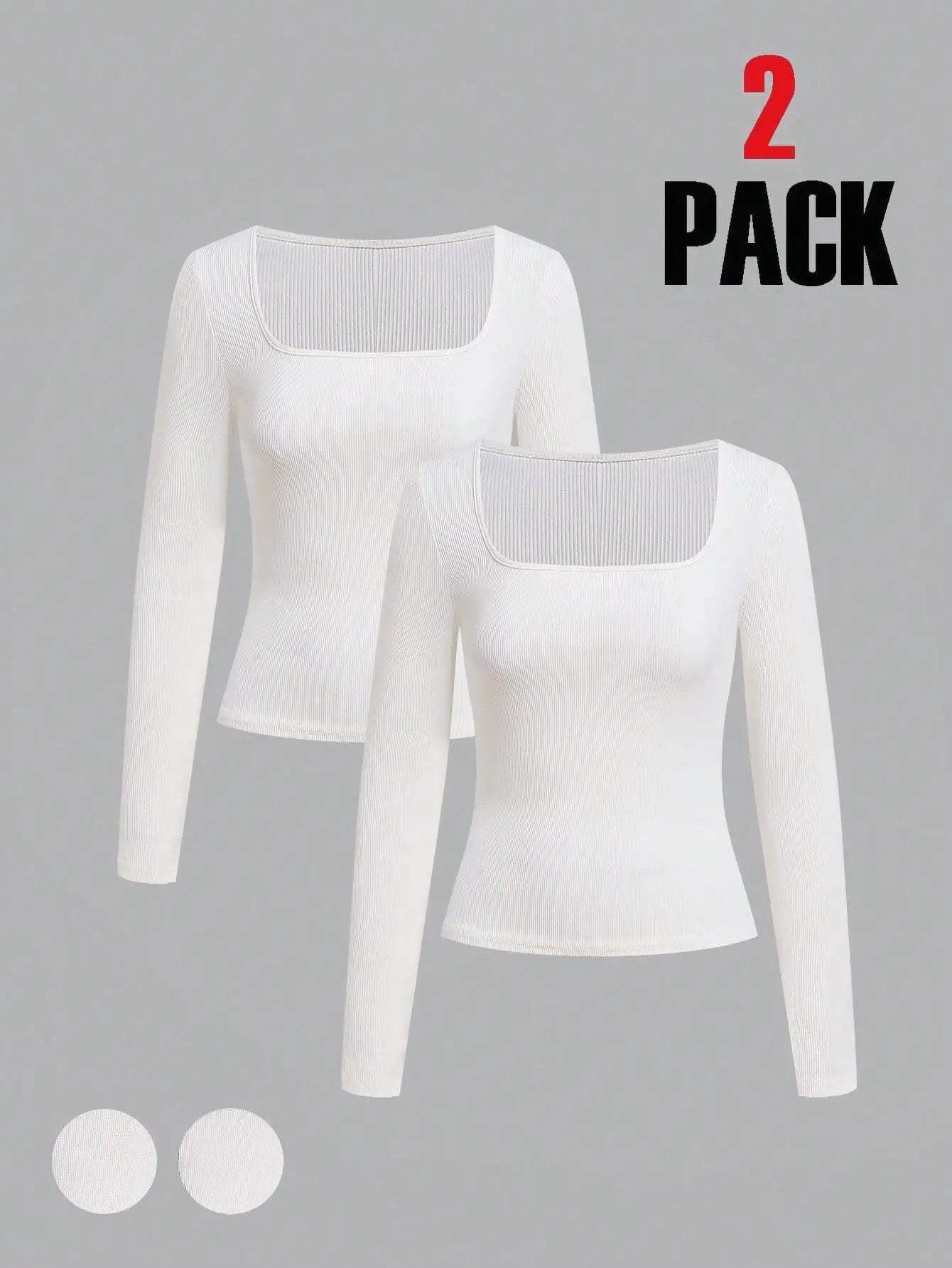Two-Pack Women's Square Neck Long Sleeve Fitted T-Shirts