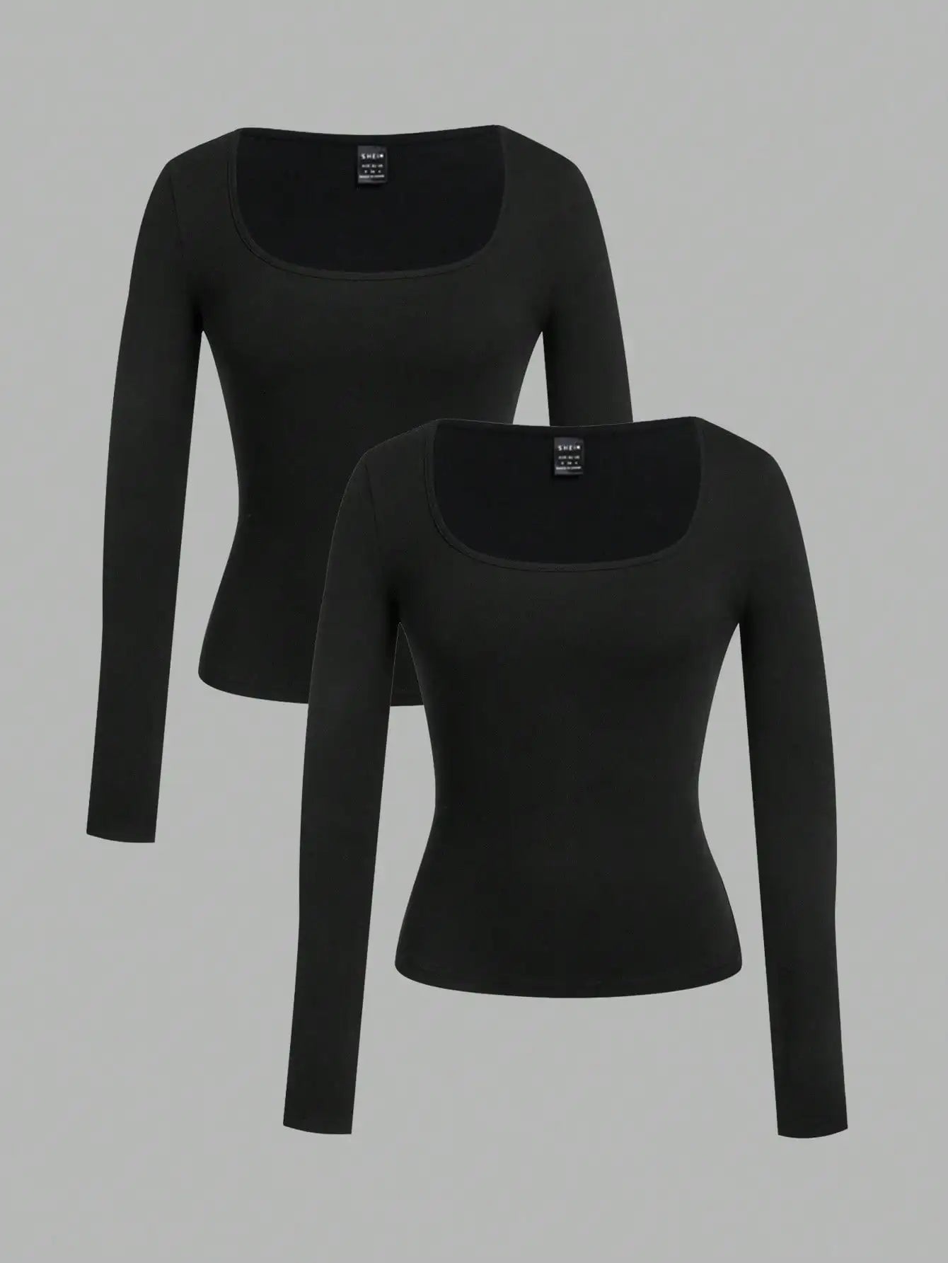 Two-Pack Women's Square Neck Long Sleeve Fitted T-Shirts
