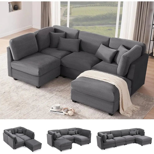 Oversized Corduroy Sofa with Memory Foam, Grey, Ideal for Living Room Comfort