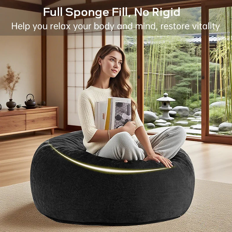 Bean Bag Chair - 5' Giant Memory Foam Lounge Chair with Soft Microfiber Cover – Cozy Furniture for Living Room, Dorm, & Kids' Ro