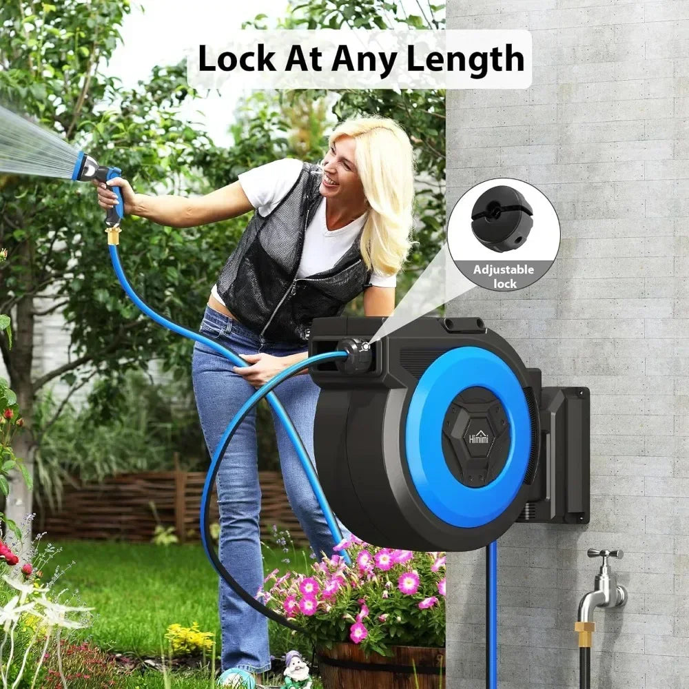 Hot-sellingRetractable Garden Hose Reel, 5/8" x 90FT Automatic Retractable Water Hose Reel Wall Mount, with 10- Function Sprayer