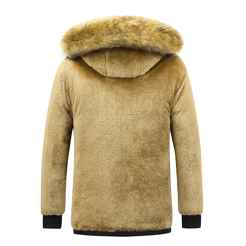Men 2025 Winter New Windproof Fleece Warm Thick Jacket Parkas Coat Men Fashion Hooded Fur Collar Jacket Classic Casual Parka Men